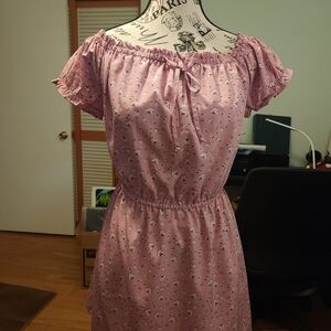 Pink Floral Off-Shoulder Peasant Dress